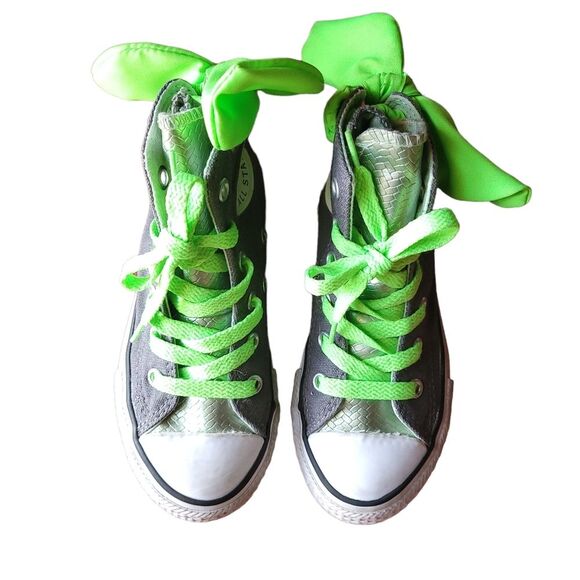 Converse All Star Hi Bow Back Snakeskin Neon Green Lace Up High Top Sneaker 11 - Picture 8 of 13